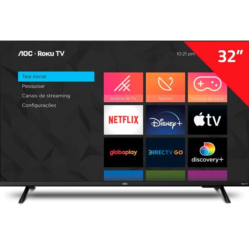 Imagem Smart Tv 32 Polegadas Hd Roku Tv E Borda Infinita 32s5135/78g Aoc Preto Bivolt