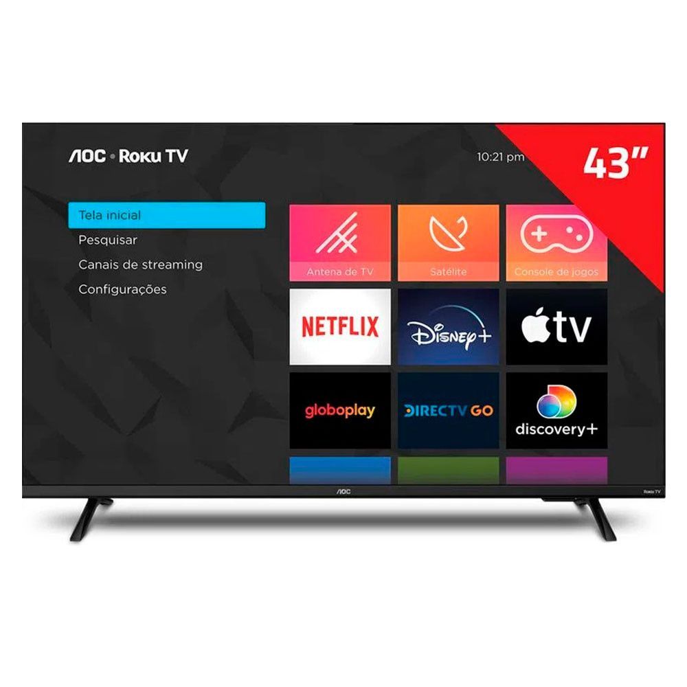 Imagem Smart Tv 43 Polegadas Led Full Hd Roku Tv Com Borda Infinita 43s5135/78g Aoc Preto Bivolt