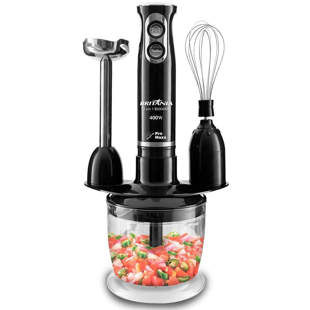 Mixer 3 em 1 Britânia BMX400P 400W 2 Velocidades Preto com Copo Medidor e Jarra 1,2L 110V