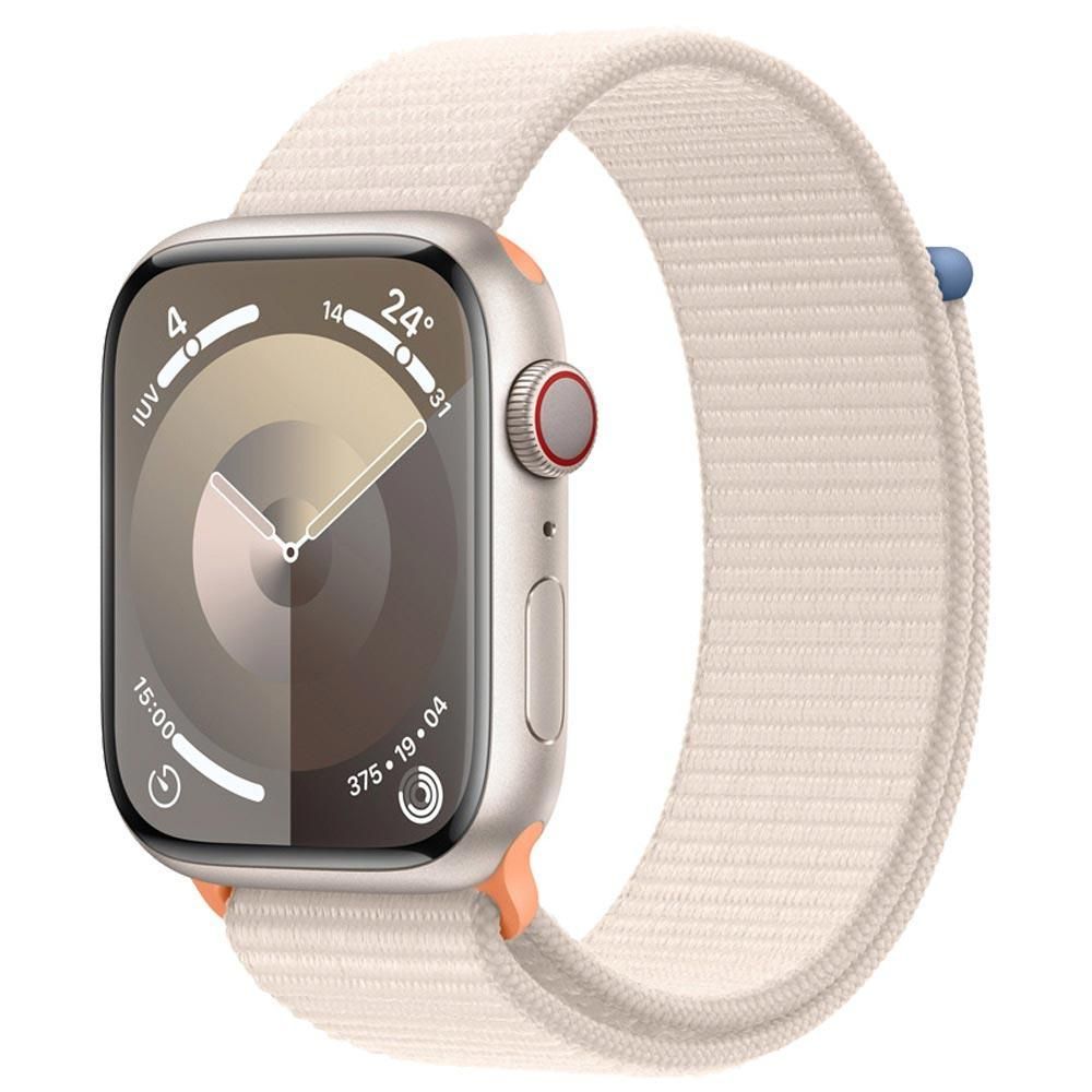 Imagem Apple Watch Series 9 gps + Cellular 45mm Caixa De Alumínio Estelar Pulseira Oop Esportiva Estelar