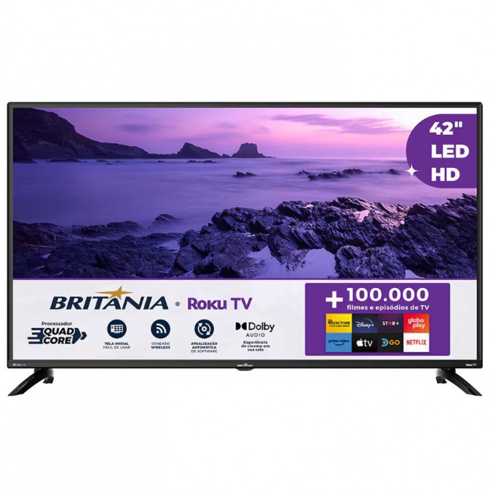 Imagem Smart TV LED 42\" Britânia BTV42G6FR2CP com Tela Plana, Wi-fi Preto Bivolt