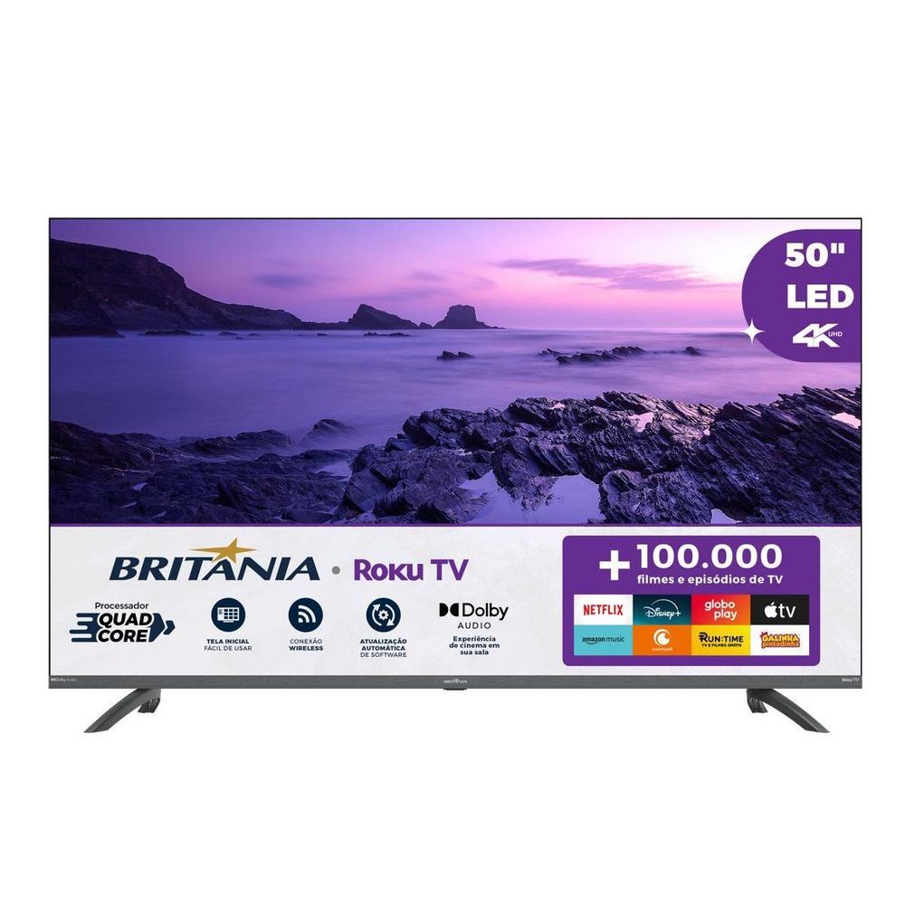 Imagem Smart TV 50” Britânia Roku TV Led Dolby Audio BTV50G3ERSGB Bivolt