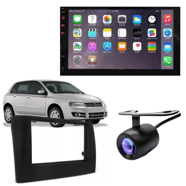 Central Multimídia 2 Din Mp5 Fiat Stilo Câmera Moldura Tela