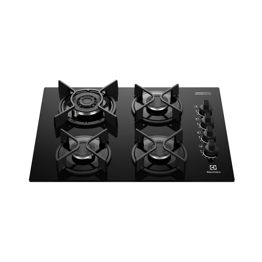 Cooktop a Gás Electrolux KE4GC 4 Bocas Vidro Temperado Tripla Chama Ferro Fundido Preto Bivolt