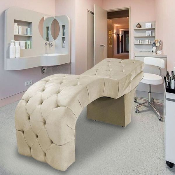 Maca Estética Estofada Reclinável Ergonômica Veludo Vanessa Bege