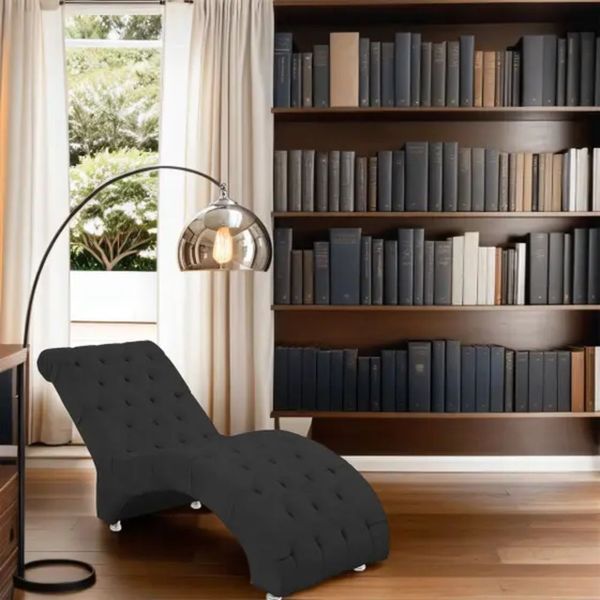 Recamier Divã Espreguiçadeira Para Sala Cliníca Elisa Suede Preto