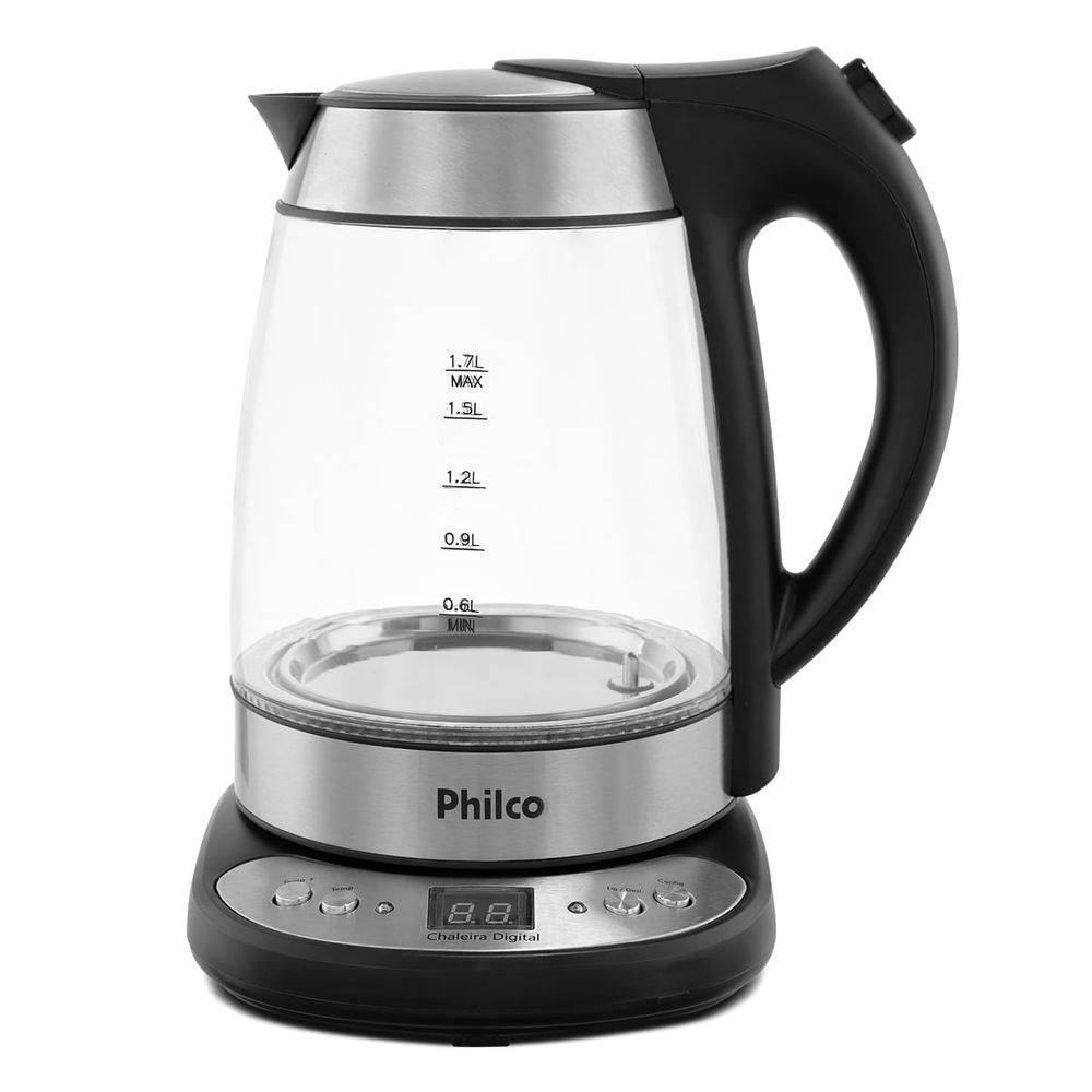 Chaleira Elétrica Philco PCHD 2000W 1,7L Vidro Prata Digital Glass com Desligamento Automático