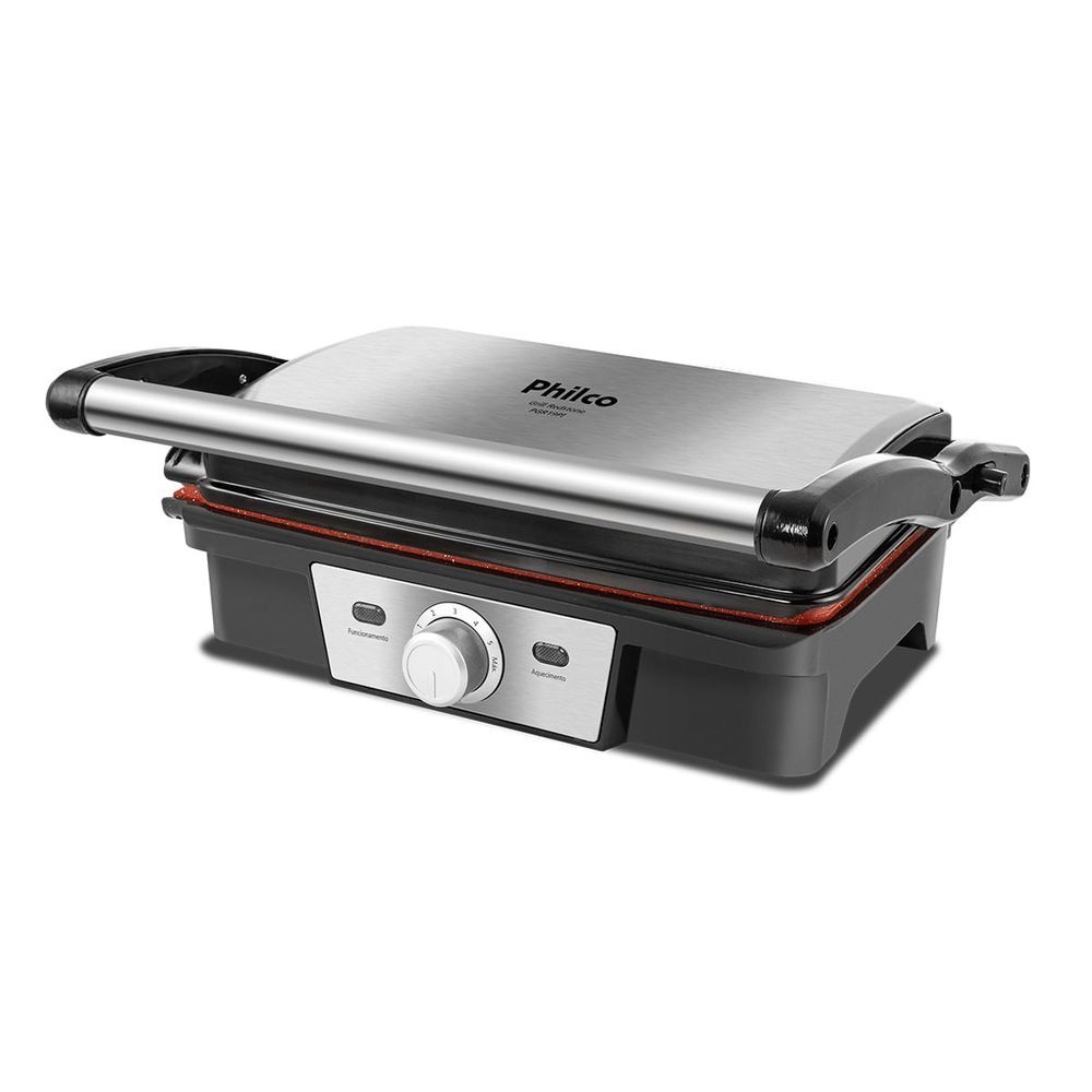 Grill Philco PGR19PI Inox Antiaderente Redstone com Chapa Ajustável Abertura 180° Prata
