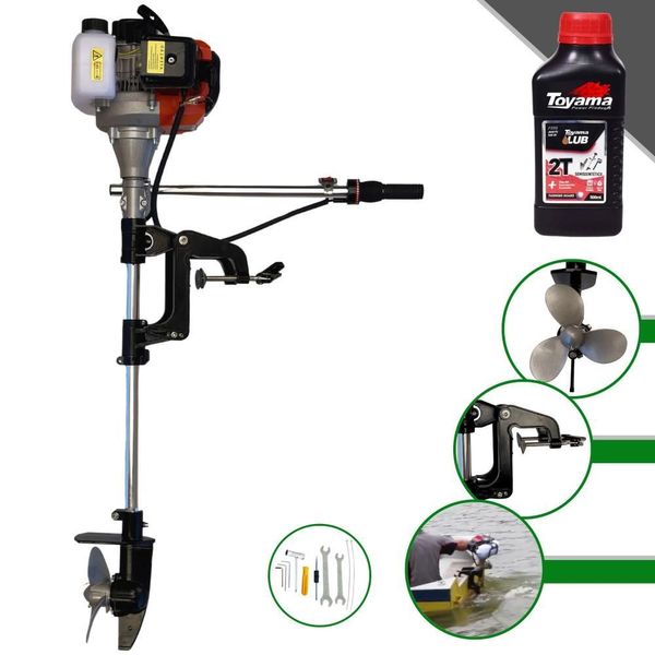 Motor De Popa Rabeta Completa Hélice 16cm 52cc + Óleo Toyama