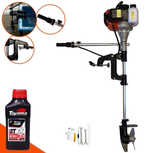Motor De Popa P- Barco Rabeta Completa 52cc 2t + Óleo Toyama