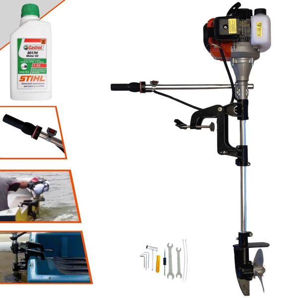Motor De Popa Import Way Iwmpg2t52 à Gasolina 52cc 2,5hp Para Botes E Barcos + Óleo Castrol Stihl 500ml