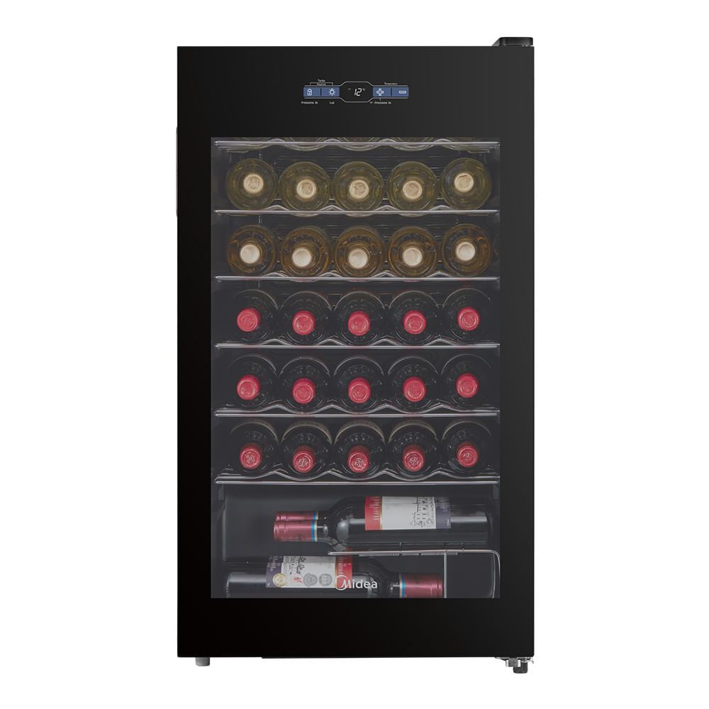 Adega de Vinho Climatizada Midea MDRW150FGGGL3 34 Garrafas Porta de Vidro Duplo Preto Bivolt