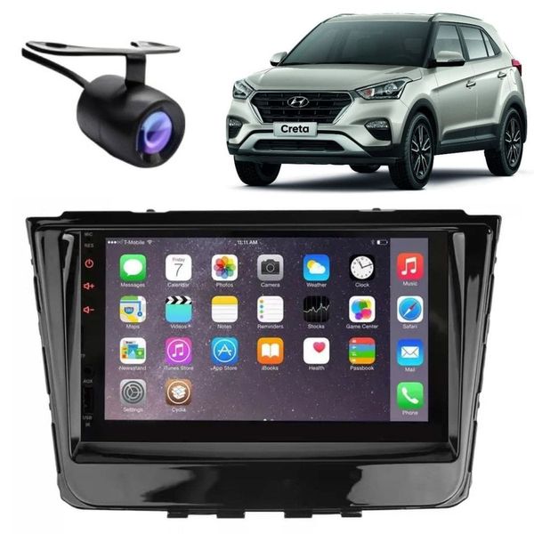 Central Multimídia Automotiva 2 Din Mp5 Player 7 Polegadas Usb Bluetooth Espelhamento Creta 2017 a 2019 Pruden Auto Central Multimídia Automotiva 2 Din Mp5 Player 7 Polegadas Usb Bluetooth com Câmera de Ré Creta