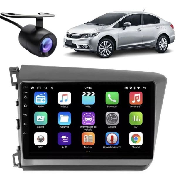 Central Multimídia Automotiva 2 Din E-tech Premium 9 POLEGADAS Wi-Fi Bluetooth GPS Câmera de Ré Honda Civic Grafite Central Multimídia Automotiva 2 Din E-tech Premium 9 POLEGADAS Wi-Fi Bluetooth GPS Honda Civic