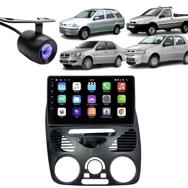 Central Multimídia Automotiva 2 Din E-tech Premium 9 POL Wi-Fi e Bluetooth com Câmera de Ré e Moldura para Fiat Siena G2 Central Multimídia 2 Din E-tech Premium 9 POL Wi-Fi Bluetooth Câmera Ré Moldura Fiat Siena G2 Preto