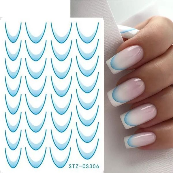 Adesivo de Unhas Stz-C para Decoração DIY com Linha Francesa 3D Gradiente Azul Rosa Roxo Verde OEM Adesivo de Unhas Stz-C 3D Gradiente Linha Francesa Azul Rosa Roxo Verde OEM