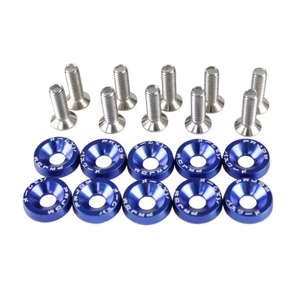 Parafuso Automotivo para Fixação de Junta Fender 10 Peças M6 Jdm Honda com Amortecedor Azul Alumínio Anodizado OEM Parafuso Automotivo para Junta Fender 10 Peças M6 Jdm Honda Azul com Arruelas Alumínio Anodizado OEM