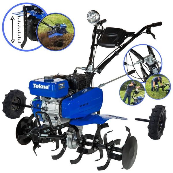 Motocultivador TK90R para Preparo de Solo com Motor GASOLINA 4T 7HP 212CC e 24 Lâminas Cultivadoras Tekna Motocultivador TK90R GASOLINA 4T 7HP 212CC com 24 Lâminas Cultivadoras e Rodas para Transporte Tekna