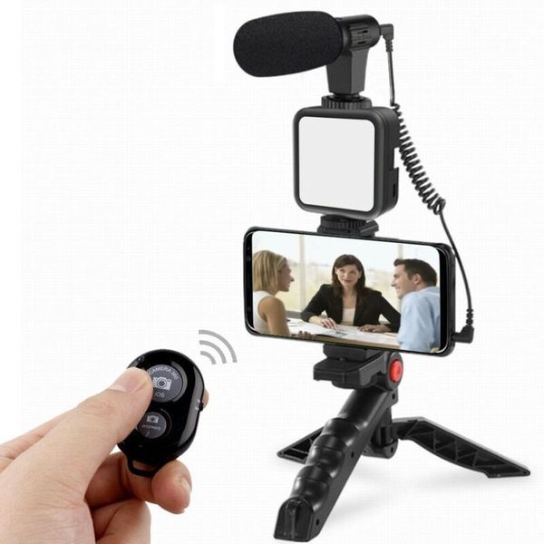 Kit de Fotografia OEM Luz de Vídeo com Microfone de Lapela Tripé Dobrável Suporte para Celular e Controle Bluetooth Kit de Fotografia OEM Luz de Vídeo com Microfone de Lapela Tripé Dobrável e Controle Bluetooth