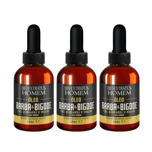 Kit 3 Óleo para Barba e Bigode Hidrata Fortalece Amacia Toque Seco Transparente Bio Extratus Kit 3 Óleo para Barba e Bigode Hidratação Fortalecimento Toque Seco Transparente Bio Extratus