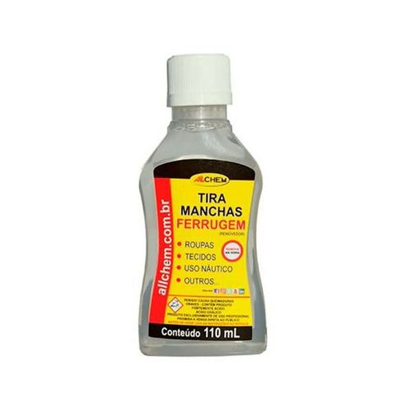 Removedor de Manchas de Ferrugem Tira Manchas Ferrugem 110ML para Tecidos e Superfícies Metálicas Allchem Universo Removedor de Manchas de Ferrugem Tira Manchas Ferrugem 110ML para Tecidos e Superfícies Metálicas