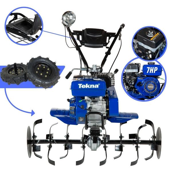 Motocultivador TK90R à Gasolina 4T 7HP 212CC com 24 Lâminas Cultivadoras e 3 Marchas com Ré Tekna Motocultivador TK90R à Gasolina 4T 7HP 212CC com 24 Lâminas Cultivadoras Tekna