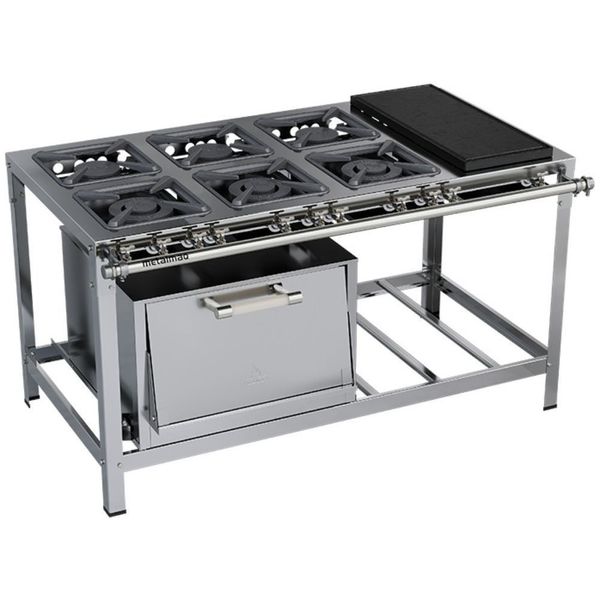 Fogão Industrial Stori Premium 6 Bocas 30x30 Forno Com Chapa M23 Aço Inox 430 Metalmaq