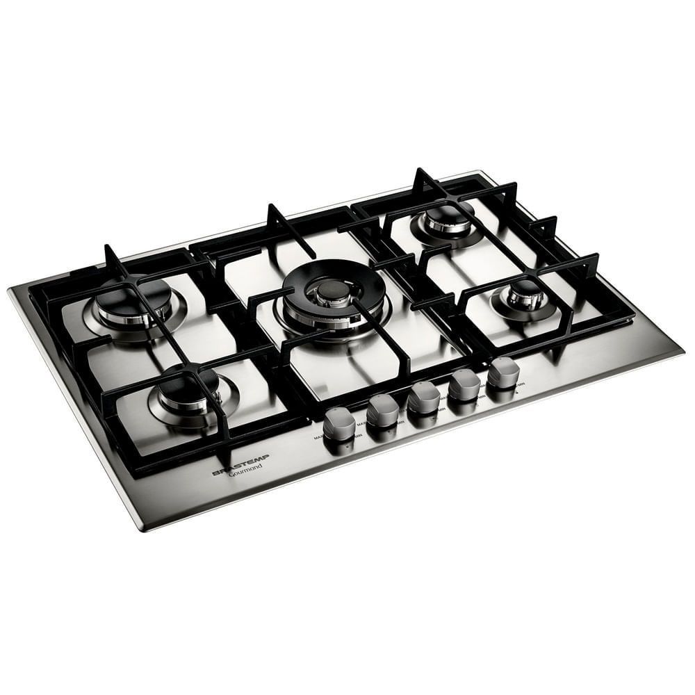 Cooktop Gás Brastemp BDK75DR 5 Bocas Inox com Duplachama Trempe Ferro Fundido 220V