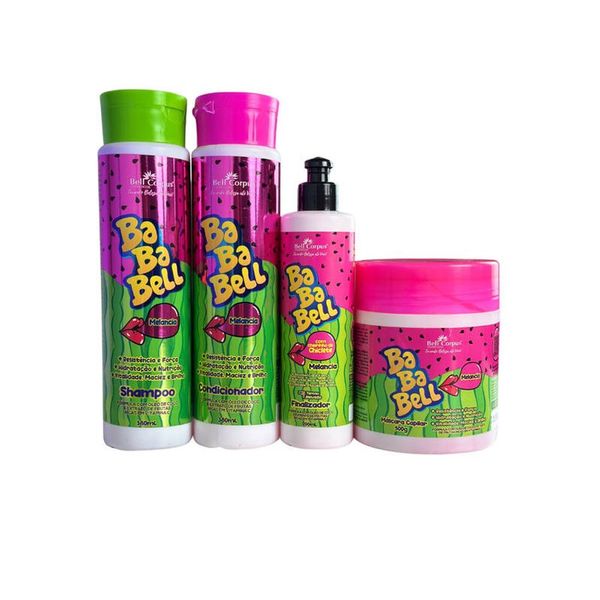 Kit Capilar Bababell Melancia para Hidratação Resistência e Força com Shampoo Condicionador Máscara e Finalizador Bell Kit Capilar Bababell Melancia Hidratação Resistência e Força com Shampoo Máscara e Finalizador Bell
