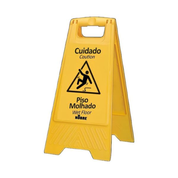 Placa Plástica Sinalizadora Dobrável para Piso Molhado com Mensagem Bilíngue Amarela Goedert Placa Plástica Sinalizadora Dobrável para Piso Molhado Amarela Goedert