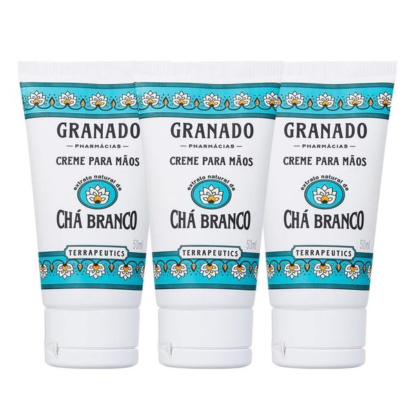 Kit 3 Creme Hidratante para Mãos Chá Branco Terrapeutics 50ml Enriquecido com Óleos Naturais Branco Granado Kit 3 Creme Hidratante para Mãos Chá Branco Terrapeutics 50ml Branco Granado