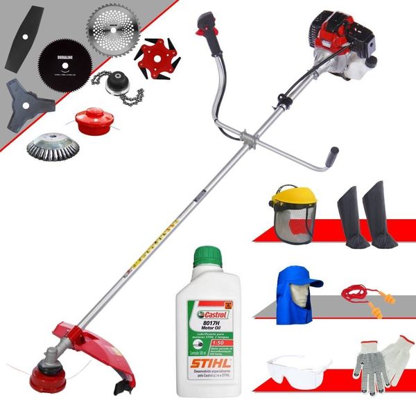 Roçadeira à Gasolina 8 em 1 RT52L 52cc 2HP com Lâminas Facas Trimmer Escova Óleo 2T EPI Toyama Roçadeira à Gasolina RT52L 52cc 2HP 2T Kit 8 em 1 com Lâminas Trimmer Escova Óleo EPI Toyama