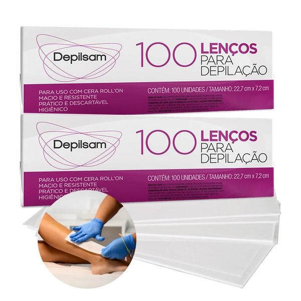 Kit 2 Lenços para Depilação Uso com Cera Roll On 200 Folhas Branco Depilsam Lenços para Depilação Kit 2 com 200 Folhas Uso com Cera Roll On Branco Depilsam