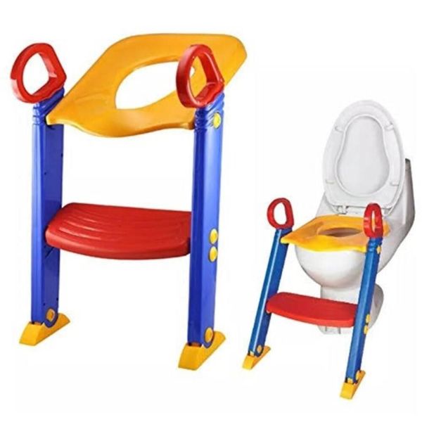 Troninho Redutor de Assento Infantil com Escada Dobrável para Vaso Sanitário com Pés Antiderrapantes Troninho Redutor de Assento Infantil para Vaso Sanitário com Escada Dobrável e Alças de Apoio