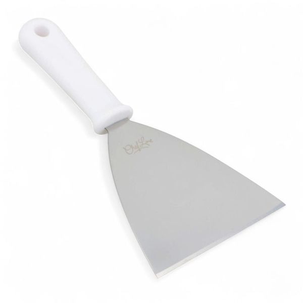 Espátula para Chapa Reta 5 em Aço Inox Cabo Branco Ergonômico Uso Profissional Chef Line Espátula para Chapa Reta 5 em Aço Inox Cabo Branco Uso Profissional Chef Line