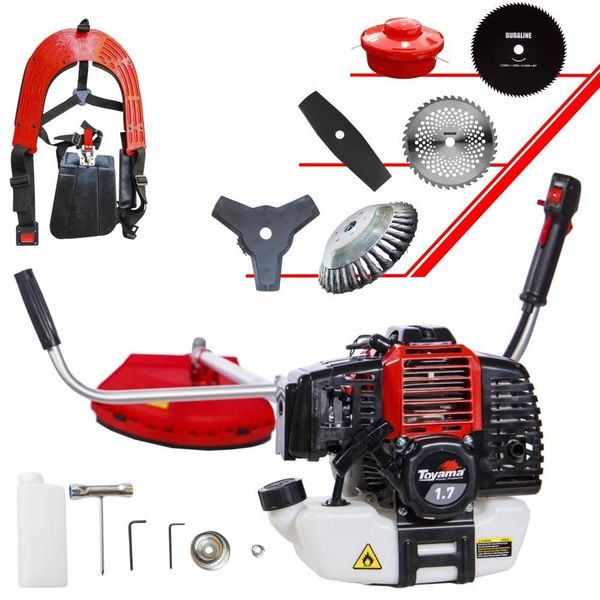 Roçadeira Lateral a Gasolina RT43L 43cc 1,7HP com Carretel 4 Facas e Escova de Aço Toyama Roçadeira a Gasolina RT43L 43cc 1,7HP com Facas e Escova de Aço Toyama