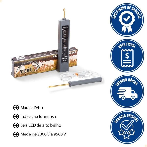 Voltímetro Analógico para Cerca Elétrica 574 com Indicação Luminosa de 2000V a 9500V Zebu Voltímetro Analógico 574 para Cerca Elétrica com Seis Leds de Alto Brilho Zebu