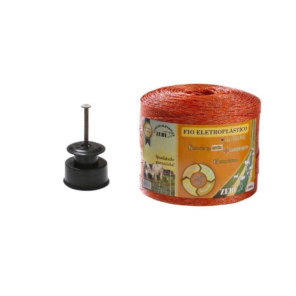 Fio Eletroplástico para Cerca Elétrica Kit EP500 2mm 500m com 100 Roldanas 36mm Laranja Zebu Fio Eletroplástico EP500 2mm 500m para Cerca Elétrica com 100 Roldanas Laranja Zebu
