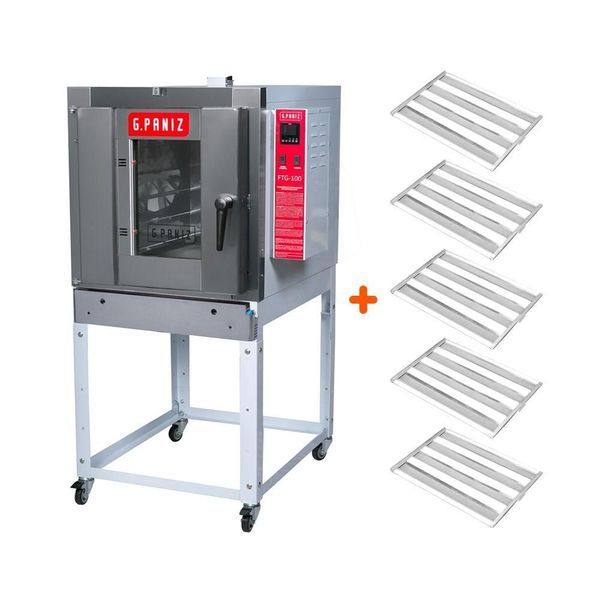 Kit Forno Turbo a Gás Profissional Gpaniz Misto Ftg 100 para 5 Esteiras 40x60 Alumínio 100 Pães Bivolt Forno Turbo a Gás Profissional Gpaniz Misto Ftg 100 com 5 Esteiras Alumínio 40x60 Bivolt
