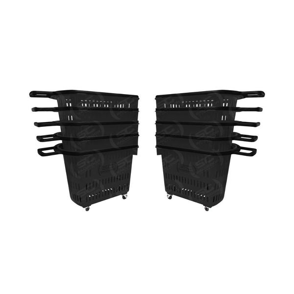 Kit 10 Cestos de Compras Plásticos 30L com Rodízios e Puxador D300 3300 Preto Della Plast Kit 10 Cestos de Compras 30L com Rodízios D300 3300 Preto Della Plast