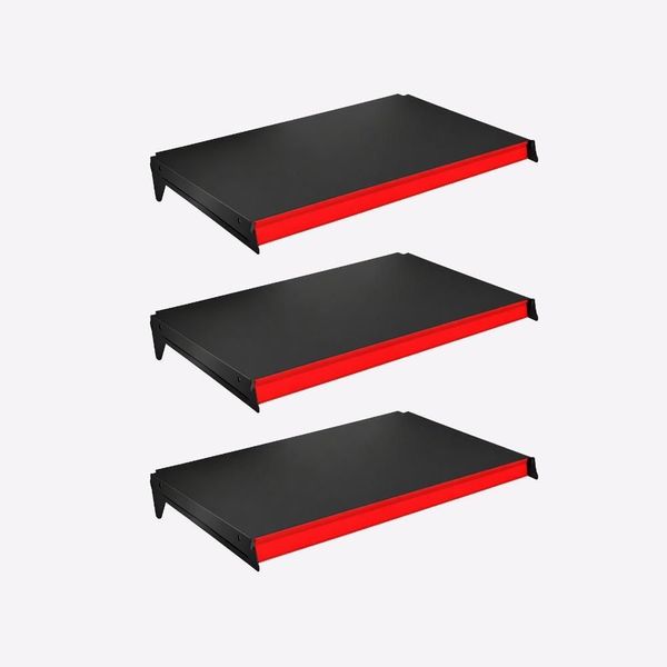 Kit 3 Bandejas Prateleiras 40x91 New Plus para Exposição com Porta Etiquetas Vermelho Preto SA Gôndolas Kit 3 Bandejas Prateleiras 40x91 New Plus com Porta Etiquetas Vermelho Preto SA Gôndolas