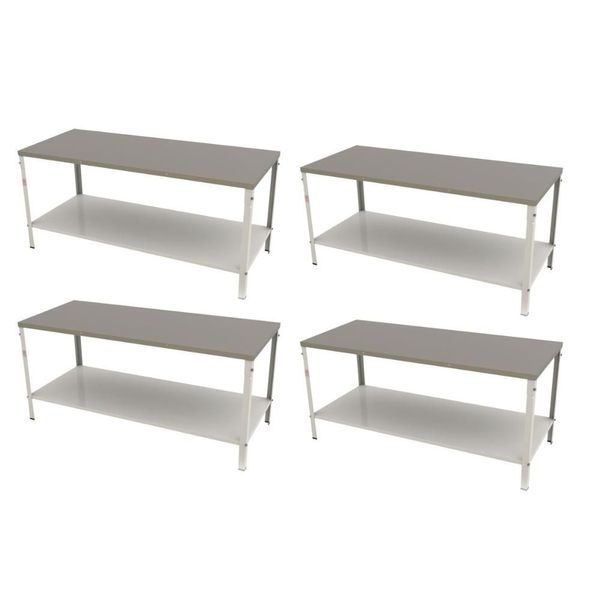 Kit 4 Mesa Panificadora Desmontável M-190 com Tampo Inox 430 e Estrutura Aço Branco Braesi Kit 4 Mesa Panificadora Desmontável M-190 com Prateleira Aço Branco Braesi