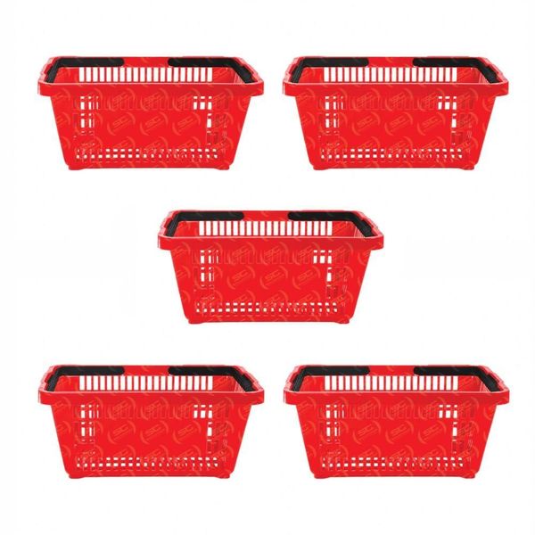 Kit 5 Cestos de Compras Plástico D100 Cód. 3000 Capacidade 16L Vermelho Della Plast Kit 5 Cestos de Compras Plástico D100 Cód. 3000 16L Vermelho Della Plast