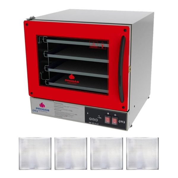 Kit Forno Turbo Elétrico Progás Digital PRP-004 Plus Fast Oven Inox com 4 Assadeiras Vermelho 220V Kit Forno Turbo Elétrico Progás Digital PRP-004 Plus Inox com 4 Assadeiras Vermelho 220V