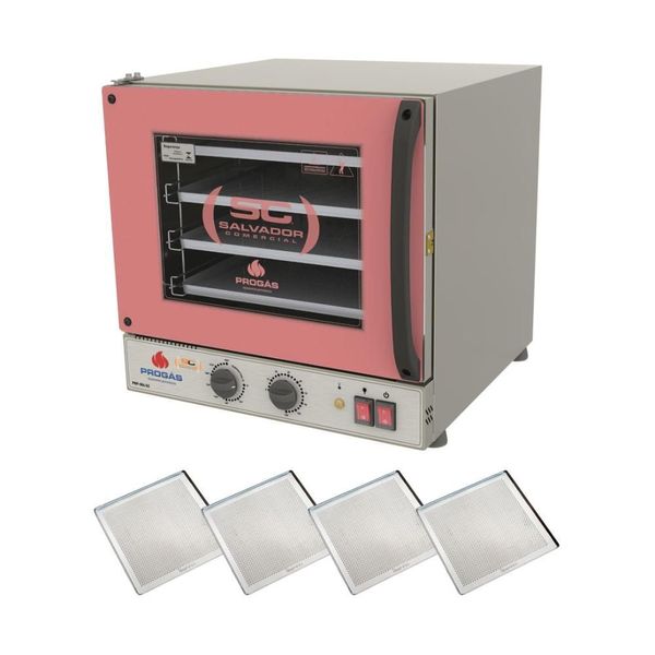 Kit Forno Turbo Elétrico Progás Fast Oven PRP-004 Aço Inox com 4 Assadeiras Perfuradas Rosa 110V Kit Forno Turbo Elétrico Progás Fast Oven PRP-004 Aço Inox Rosa 110V