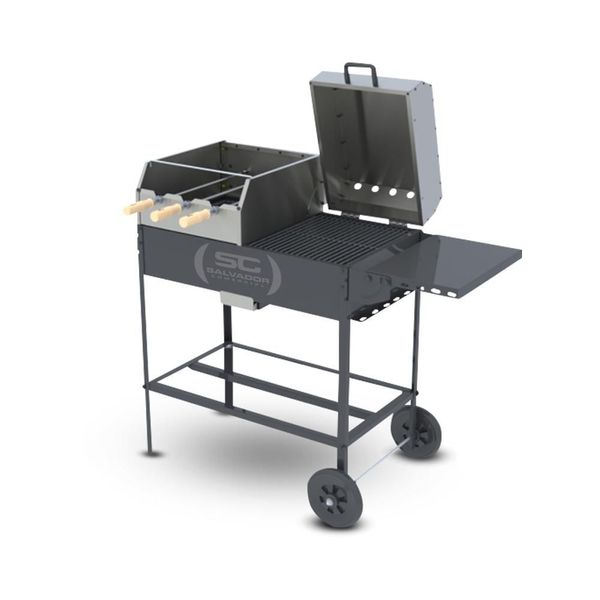Churrasqueira Americana Elétrica e Carvão PRCA-340 com 3 Espetos Rotativos e Abafador Preto Progás Bivolt Churrasqueira Americana PRCA-340 com Espetos Rotativos e Abafador Preto Progás Bivolt
