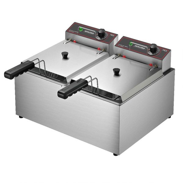 Fritadeira Elétrica 10L com 2 Cubas 8000W 220V em Aço Inox para Uso Profissional Metalcubas Fritadeira Elétrica 10L com 2 Cubas 8000W 220V em Aço Inox Metalcubas