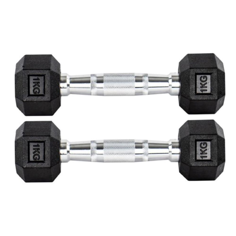 Par Halteres 1kg + 1kg Dumbbell Sextavado Emborrachado Pegada Cromada Gallant (GDb01F3B-Pt)