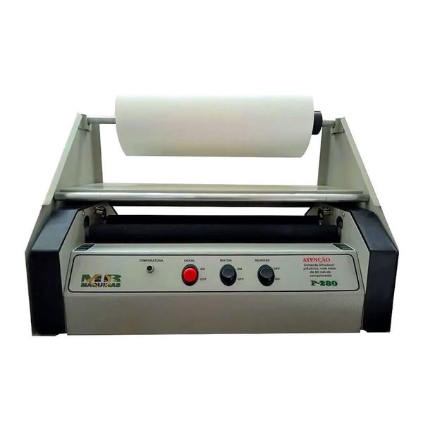 Plastificadora P280 Bivolt com Suporte e Bobina BOPP Brilho 24cm Sistema Reversao Automatica MR Maquinas Plastificadora P280 Bivolt para Polaseal e BOPP Brilho 24cm Rolos Pressao Regulaveis MR Maquinas