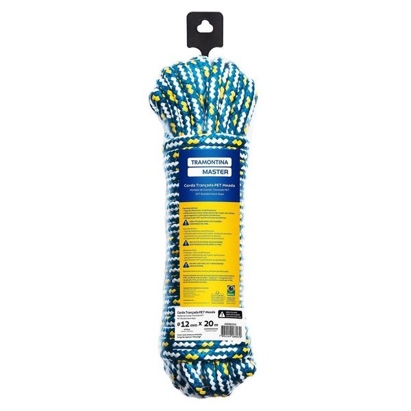Corda Trançada PET Meada 12MM X 20M para Cargas, Trabalhos Manuais e Esportes Alta Resistência 770,4 KGF Tramontina Corda Trançada PET Meada 12MM X 20M para Cargas e Trabalhos Manuais Alta Resistência 770,4 KGF